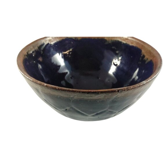 Handcrafted Blue & Brown Artist Signed Ceramic Bowl-Small Chip on Rim - Picture 12 of 12